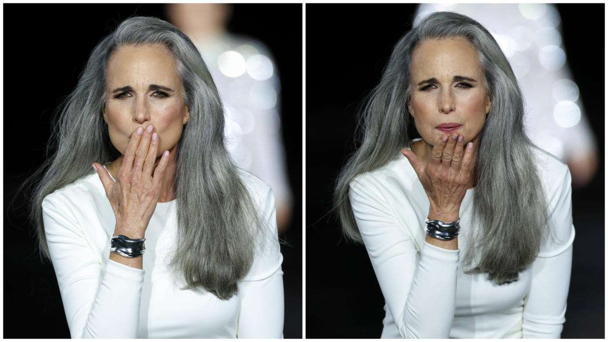 Andie MacDowell walks the runway during the Le Défilé L